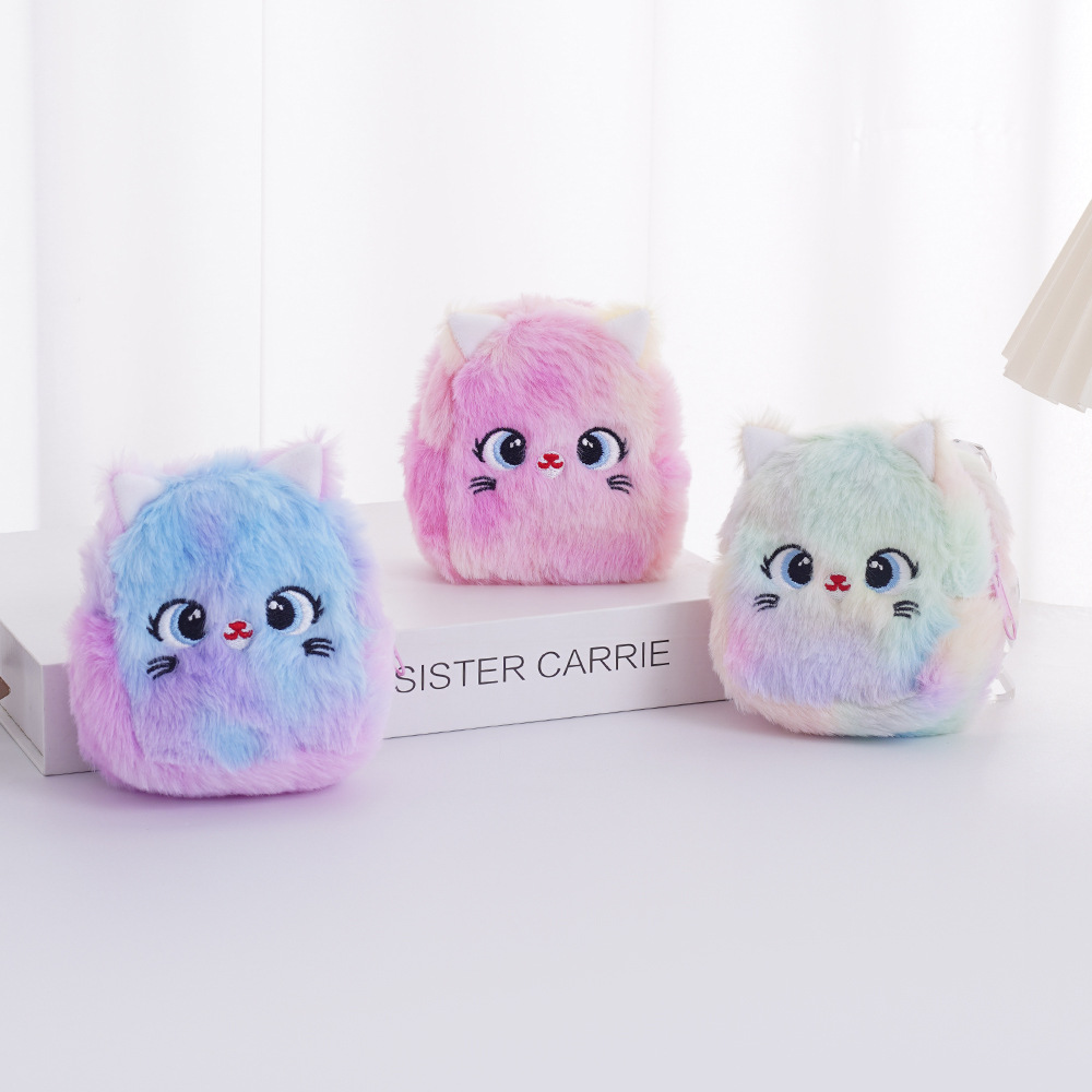 Cross-border cartoon cute girl heart plush coin purse mini wallet Korean style fresh earphone storage key case