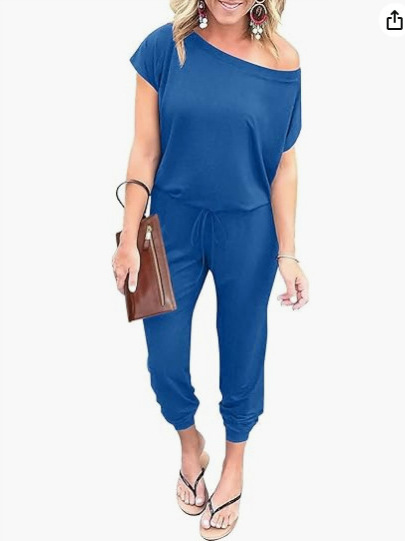 2024 European and American Cross-border Spring and Summer Fashion Slanted Shoulder Short-sleeved Flap Pocket Pants Women's Jumpsuit