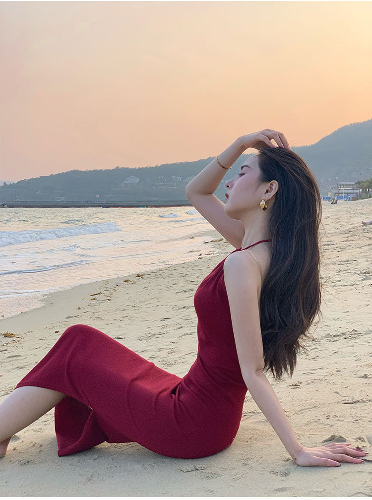 618# black neck sexy off-the-shoulder dress slim waist hip long dress black skirt