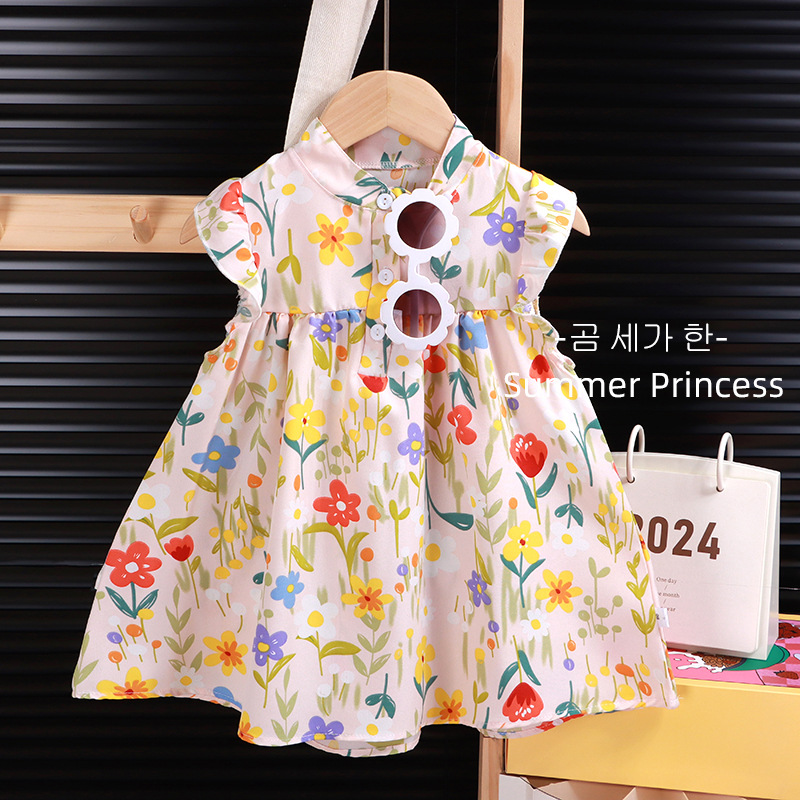 Girls Floral Dress A-Line Style Cute Princess Dress Kidsren's Puffy Skirt Summer Dress Middle Kidsren's Category a Skirt
