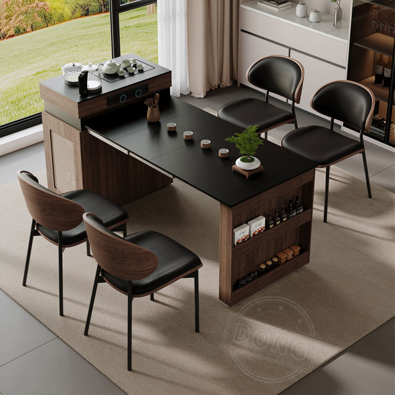 New Island Dining Table Integrated Retractable Household Cream Small Apartment Solid Wood Foldableing Multi-Functional Tea Making and Eating Table