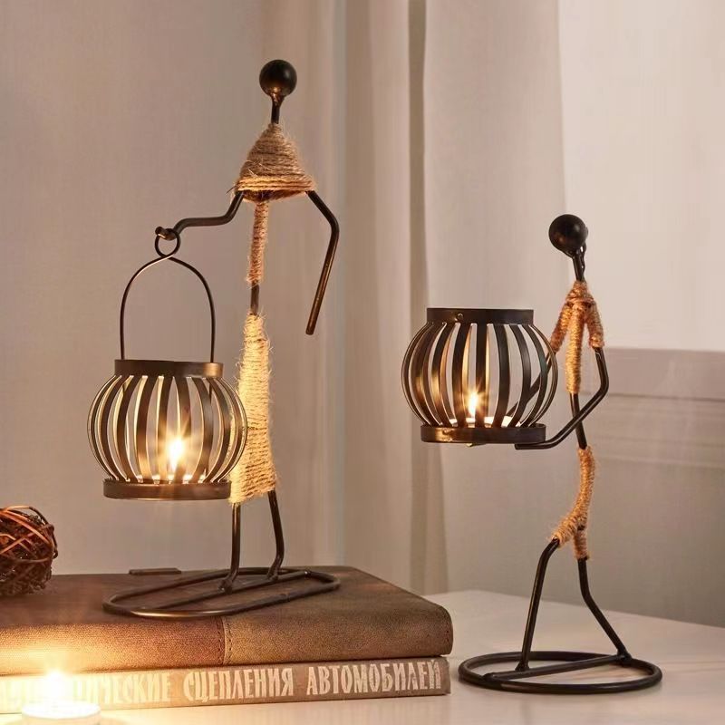 Creative Iron Hemp Rope Girl Lantern Candlestick Home Decoration Art Ornaments Living Room Iron Crafts Lantern
