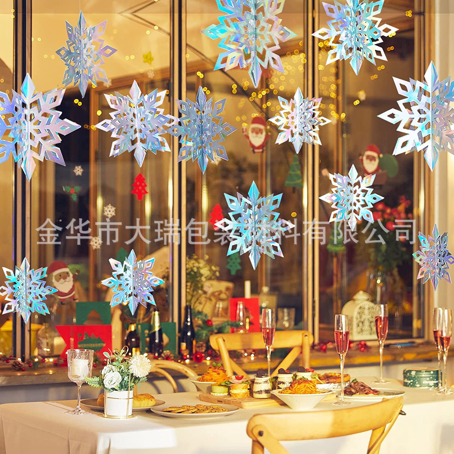 Cross-border Amazon Christmas Party Decoration Holographic Laser Fantasy 3D Snowflake Pendant Six-piece Set