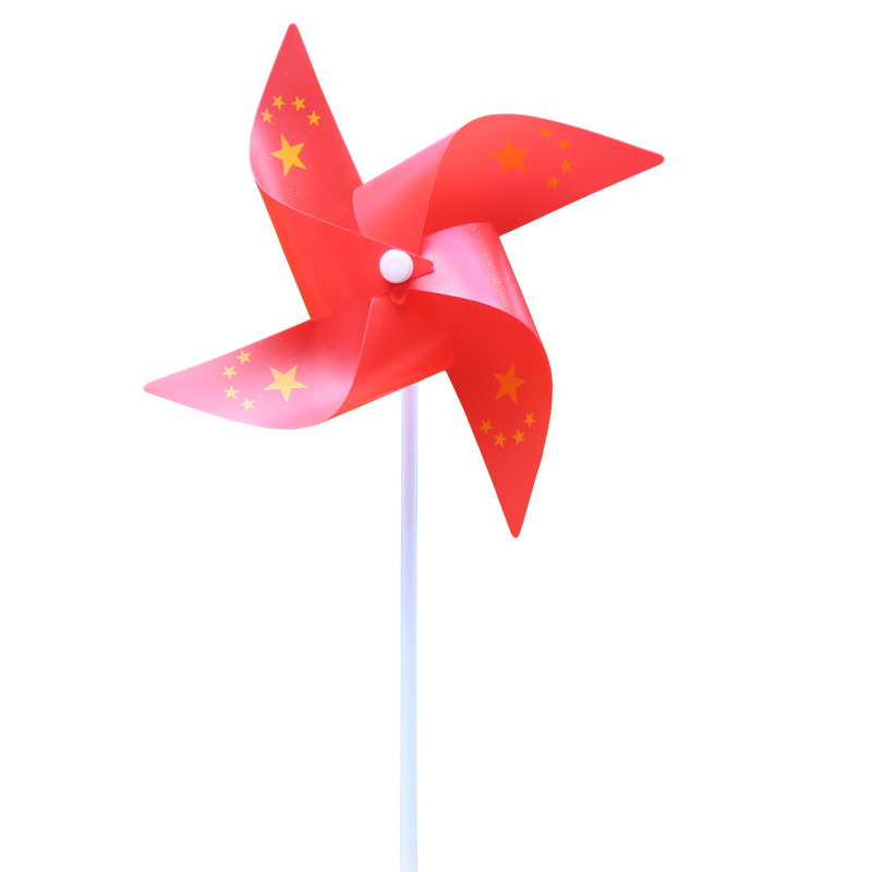 National Day Hot Sale 21cm Children's Four-leaf Five-star Red Flag Plastic Windmill Outdoor Windmill String Garden Scenic Decoration