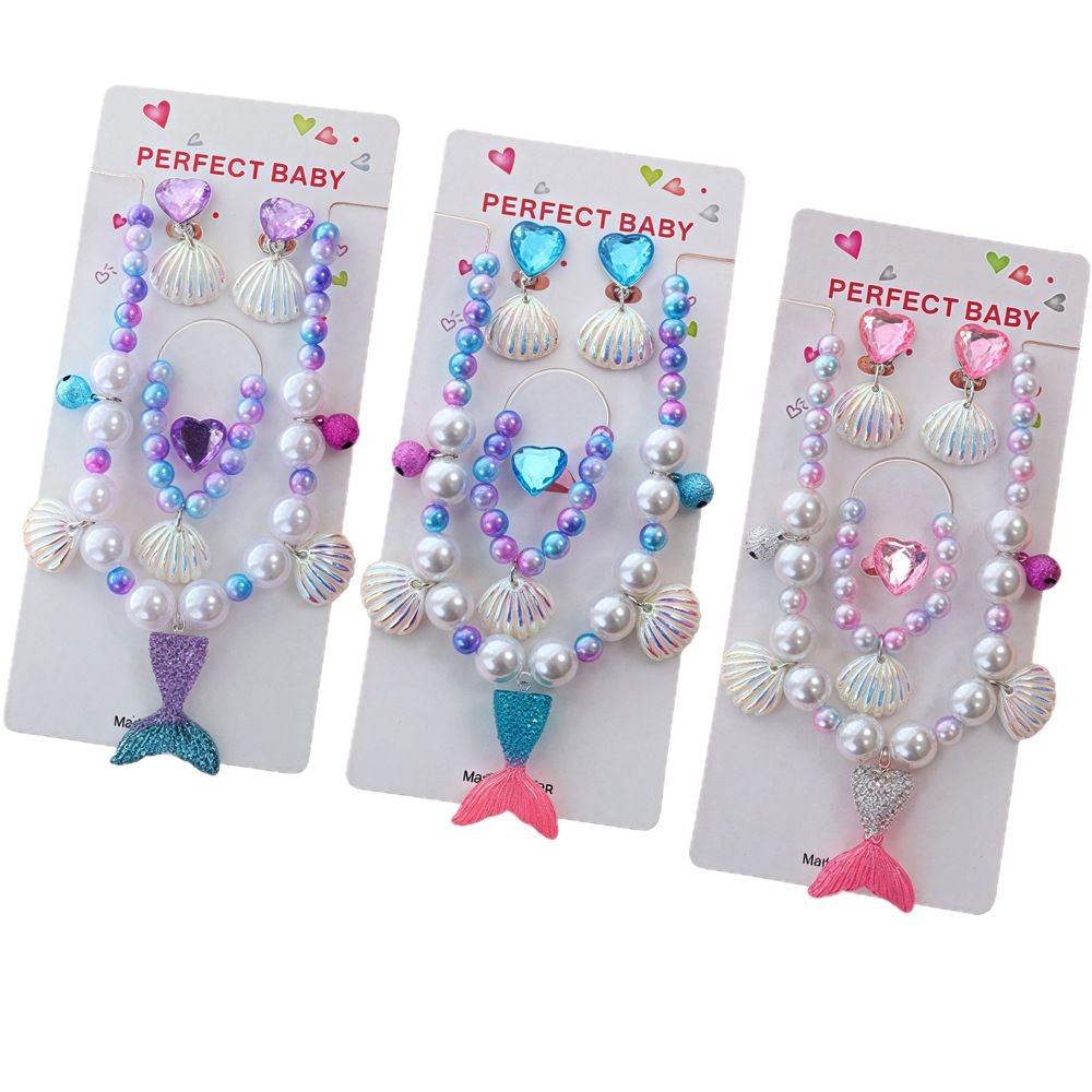 Children's Mermaid Pearl Necklace Girls Baby Princess Accessories Five-piece Holiday Gift Cross-border Jewelry Wholesale