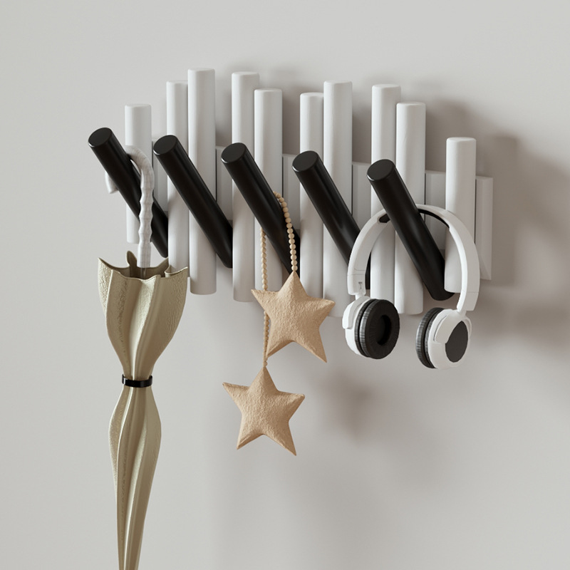 Вешалка из массива дерева, настенная, складная, без сверления, с крючками для одежды