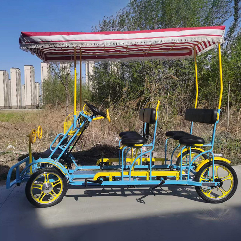 One-Person, Two-Person, and Four-Person Sightseeing Bicycles for Family Outings with Four Wheels and Pedals