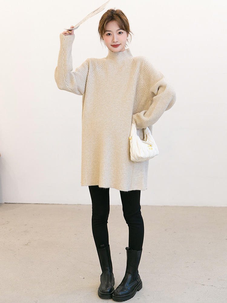 Autumn and Winter Pregnant Women's Dress Korean Style Pregnant Women's Sweater Half-turtleneck Mid-length Temperament Pregnant Women's Base Sweater Loose Casual
