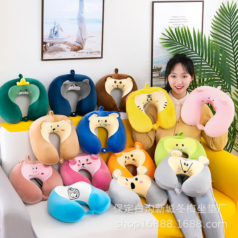 Мультяшная U-образная подушка из мемори-фома, подушка для шеи в автомобиле, офисная милая плюшевая портативная шейная подушка