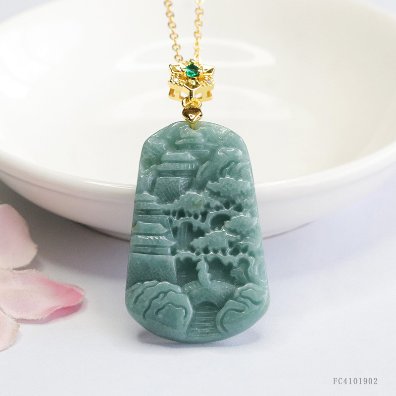 Juyu натуральный нефритовый синий водный ландшафтный кулон ожерелье Guofeng оптовая ювелирная бижутерия FC4101902