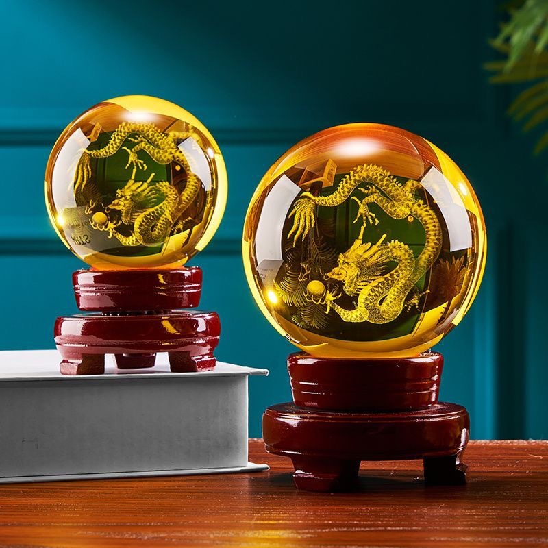 Желтые кристаллические шары с резными драконами, подарки на новоселье