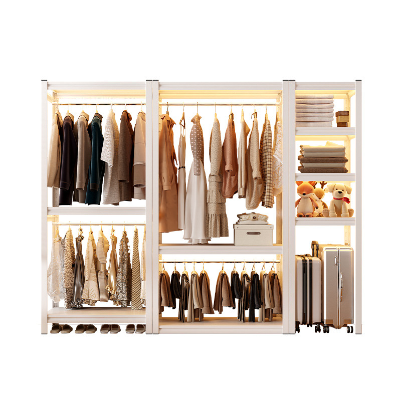Shelf Wardrobe Cloakroom Shelf Assembly diy Homemade Angle Steel Hanger Rental Renovation Simple Wardrobe Storage