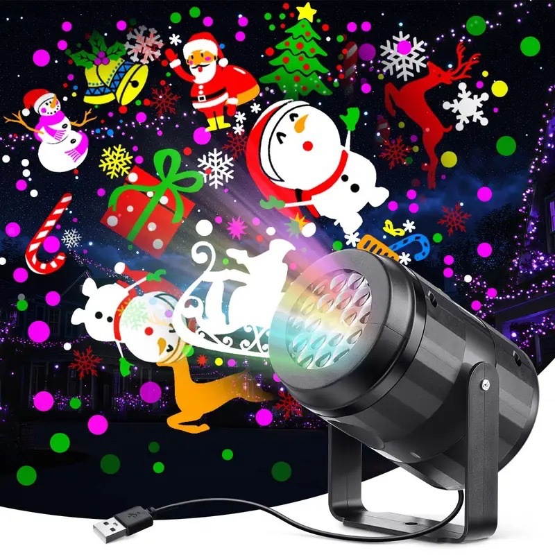 Проектор рождественского света с 16 узорами, светильник для Хэллоуина, вращающийся свет для создания атмосферы