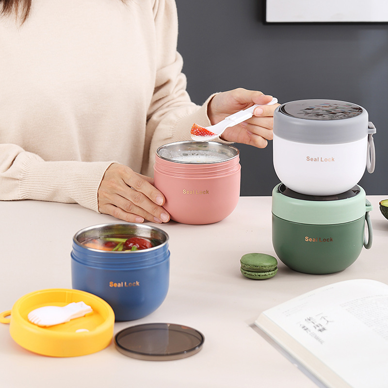 304 Stainless Steel Large-Capacity Insulated Oatmeal Cup with Lid, Portable Porridge Cup for Students and Office Workers, Trendy Design