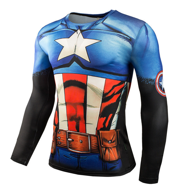 Cross-Border Summer New Marvel Superhero Series 3D Digital Printing Men's T-Shirt Long-Sleeved Top
