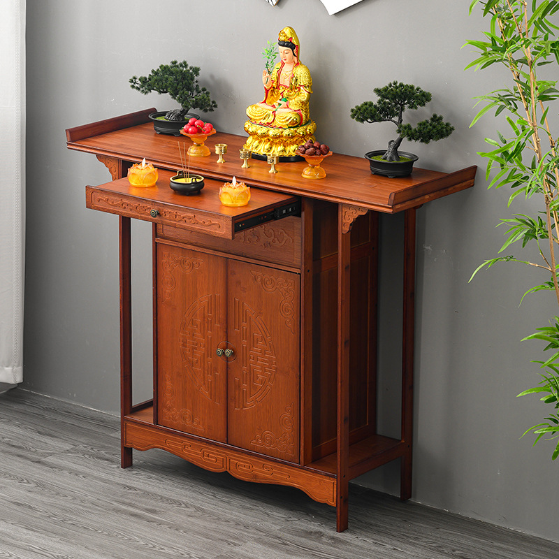 Shrine Table for Home Shrine New Chinese Style Cabinet for God of Wealth Cabinet for Guanyin Bodhisattva Buddha Statues Cabinet Tribute Table