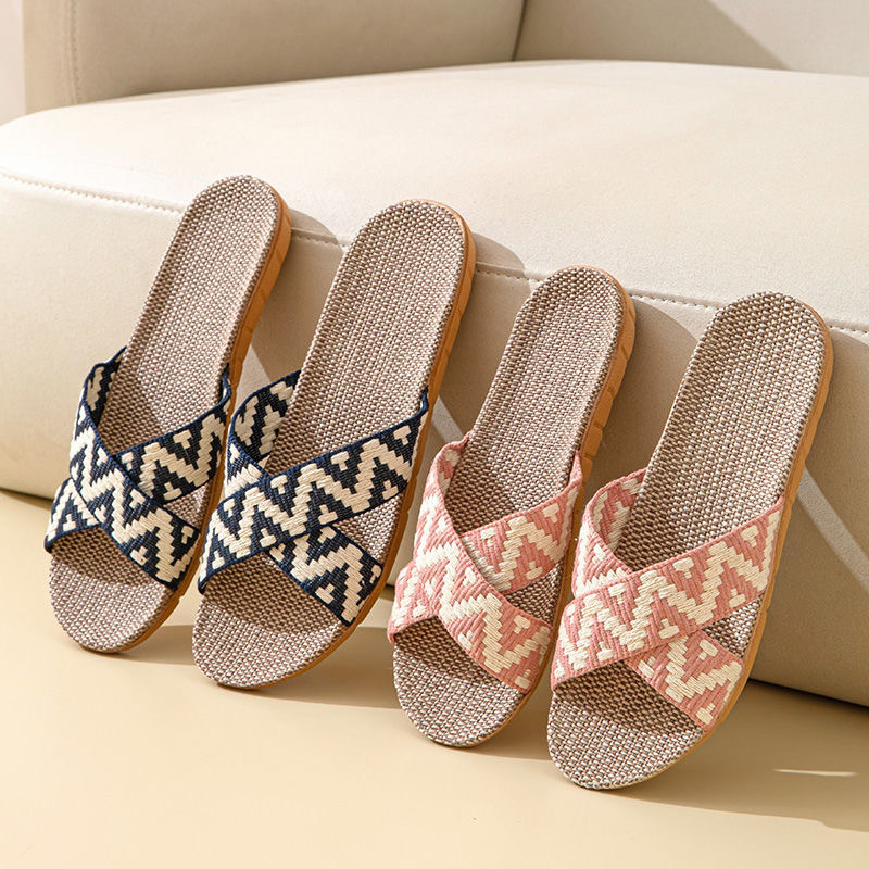 New linen slippers women's summer home indoor non-slip couple cotton and linen floor slippers soft bottom sandals wholesale