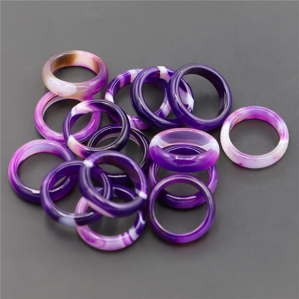 Foreign trade hot Amazon AliExpress explosions natural stone purple stripe agate ring width 6MM 17# 18#