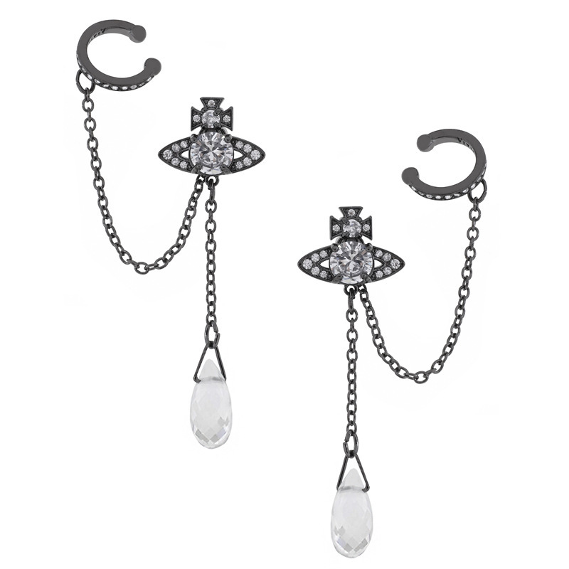 Empress of the West Water Drop Shape Gold and Silver Ear Clip Crystal Punk Personality Girls Horseshoe Shape Ear Clip