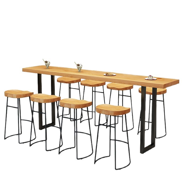Nordic Solid Wood Bar Table Wall Bar Cafe Milk Tea Shop Long Narrow Bar Home High Table and Chair Combination