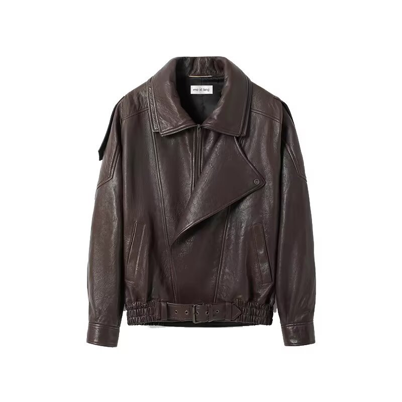 Кожаная байкерская куртка с флисовой подкладкой для женщин, высококачественная искусственная кожаная куртка, новая осень 2024, свободный крой