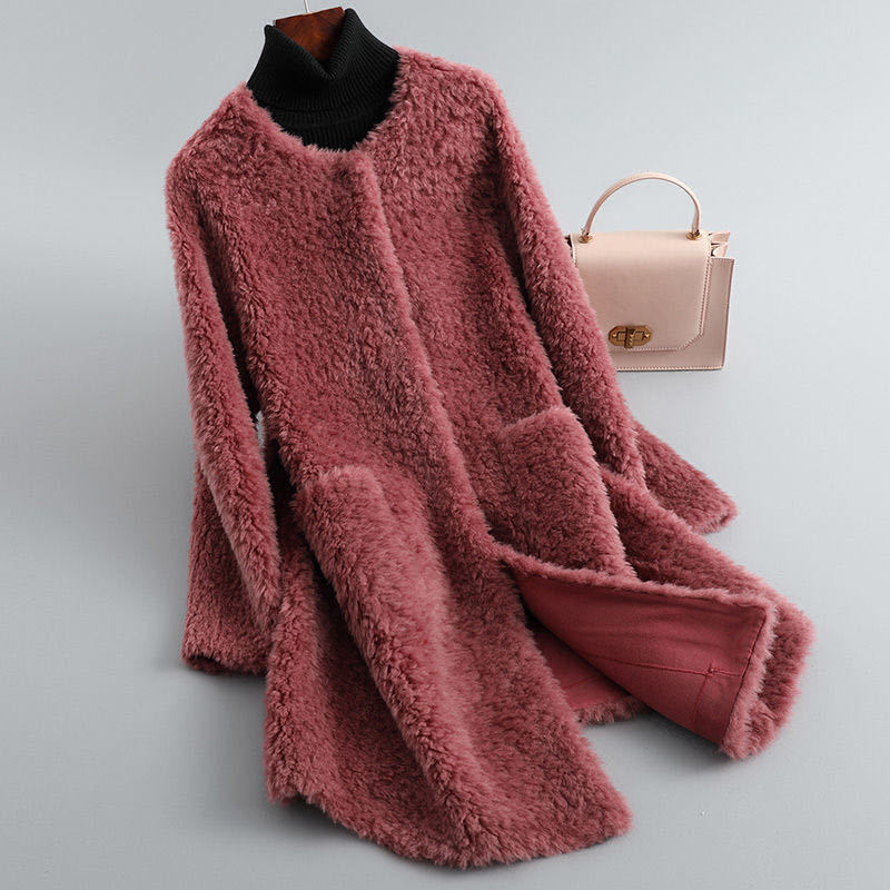 2025 Capsules Sheep Shear Fur Outwear Women's Mid-Length Lamb Wool Imitation Fur One-Piece Outwear Winter
