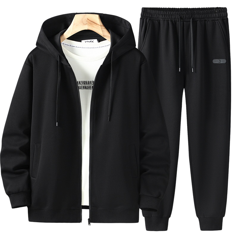 Spring and Autumn Plus Size Men's Two-Piece Korean Fashionable Printed Cardigan Hooded Jacket Running Sports suit for Chubby People