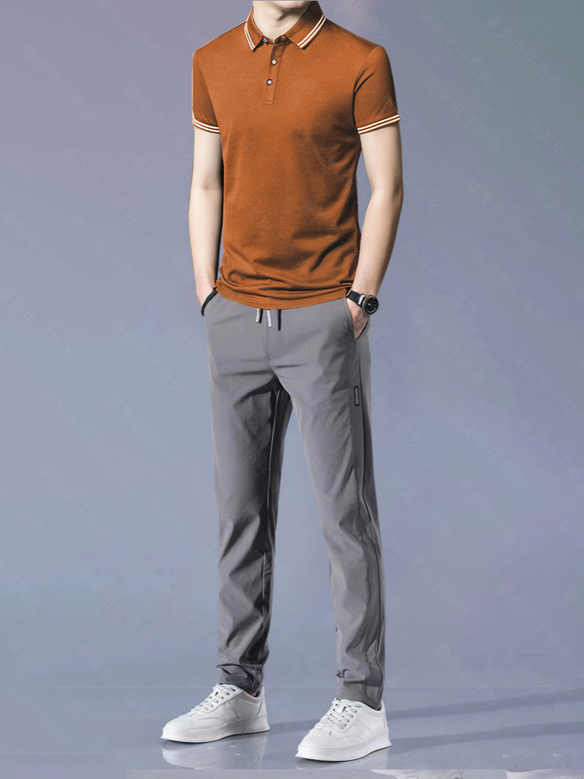 White Polo Shirt Short-Sleeved Suit for Men 2025 New Summer Men's Loose and Versatile Casual T-Shirt Tops Set