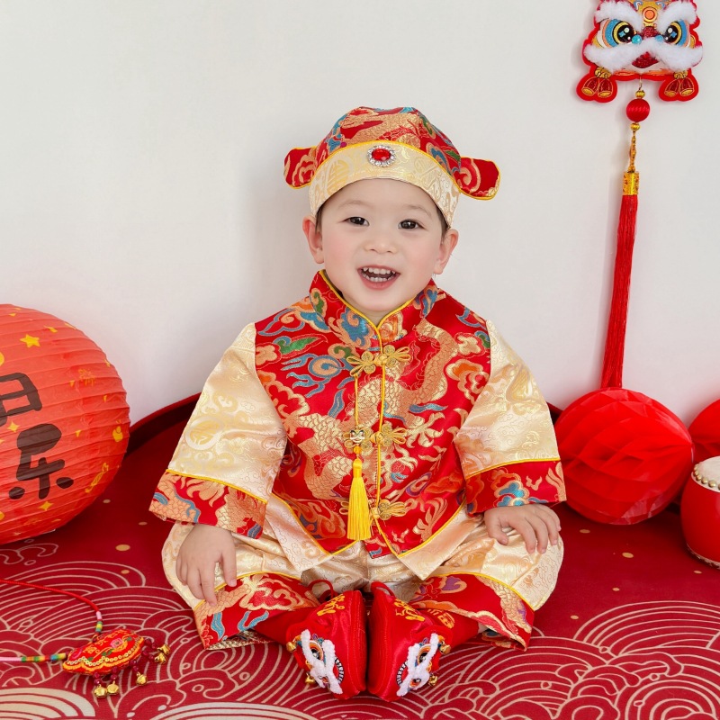 25 новых товаров весны, новое китайское платье для мальчиков, праздничный костюм для детей на день рождения, корона для малыша в возрасте одного года