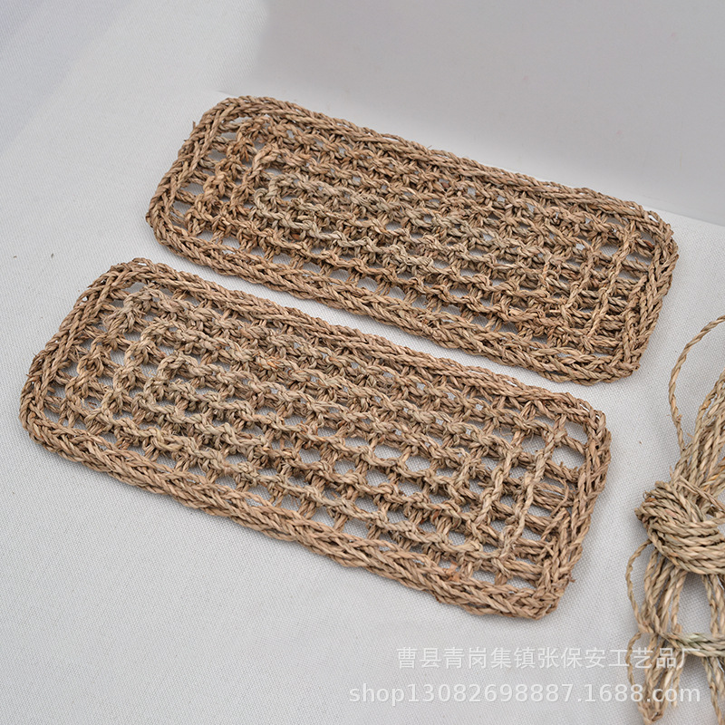 Прямоугольный плетеный коврик для кухни и обеденного стола, подставка для кастрюль и мисок, креативный коврик для домашних животных, ручная работа из водорослей