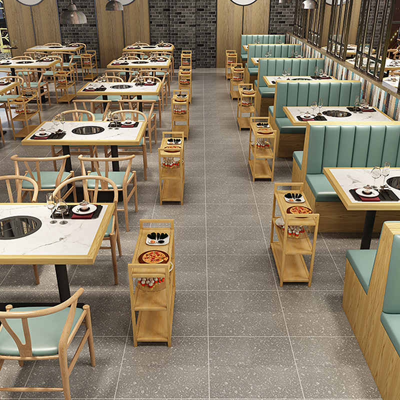 Marble Rock Slab Hot Pot Table Commercial Smokeless Induction Cooker Roasting and Rinse Integrated String Skewers Roast Restaurant Hot Pot Table and Chair