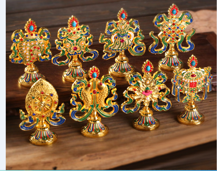 Ремесленные принадлежности Восемь благоприятных орнаментов Комбинация Золотое покрытие Восемь сокровищ Домашний комплект Восемь маленького размера