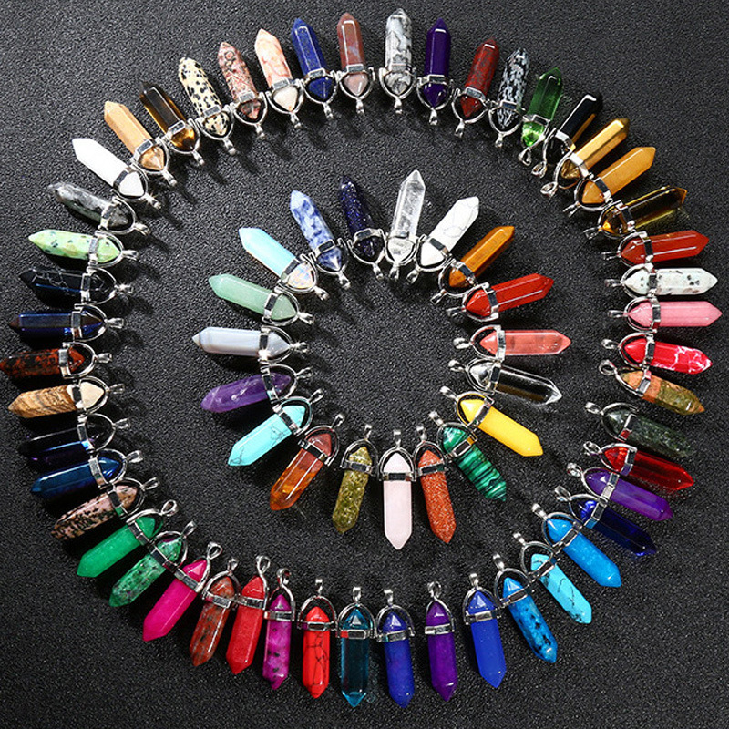 Artificial Crystal Stone Hexagon Pendant Diamond Cut Bullet Necklace quartz Point Pendant