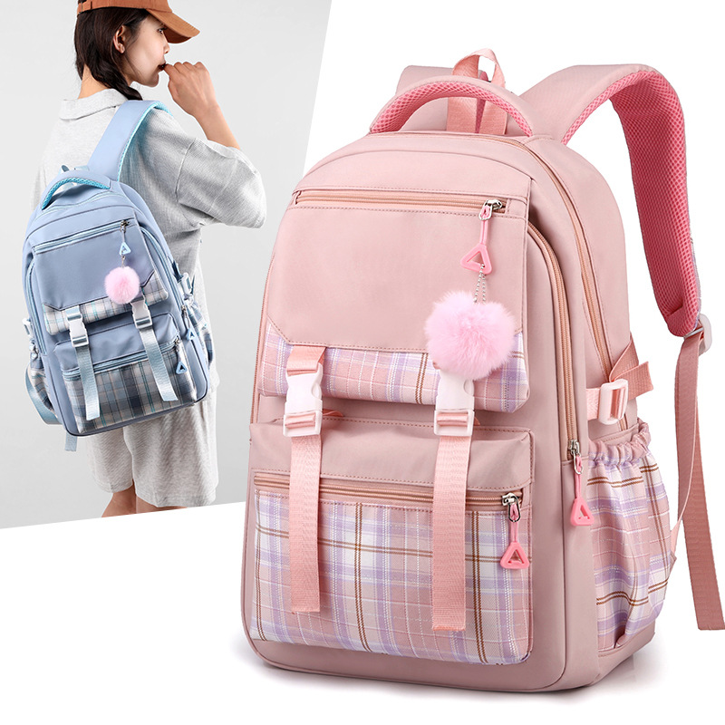 2024 new schoolbag women's Korean-style Mori style fresh solid color simple multi-layer computer backpack for junior high school students