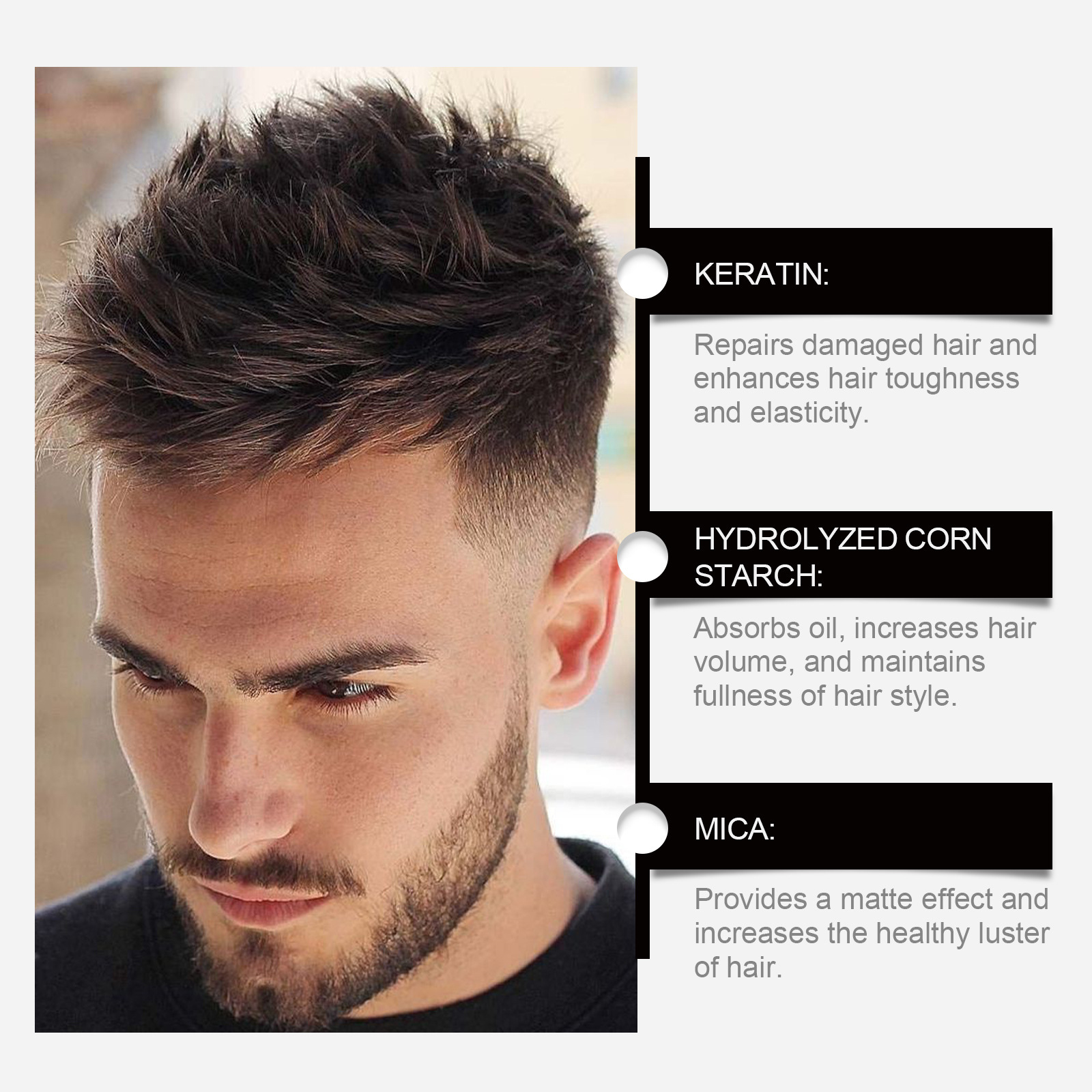 Cross-Border Men's Fluffy Powder English Version Specially Designed for Fluffy Powder Hair Styling Powder Bangs No-Wash Oil Removal Artifact