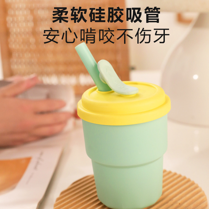 New Internet Celebrity Silicone Straw Cup Portable Plastic Bamboo Cup Food Grade Baby Learning Drinking Cup Milk Cup Coffee Cup