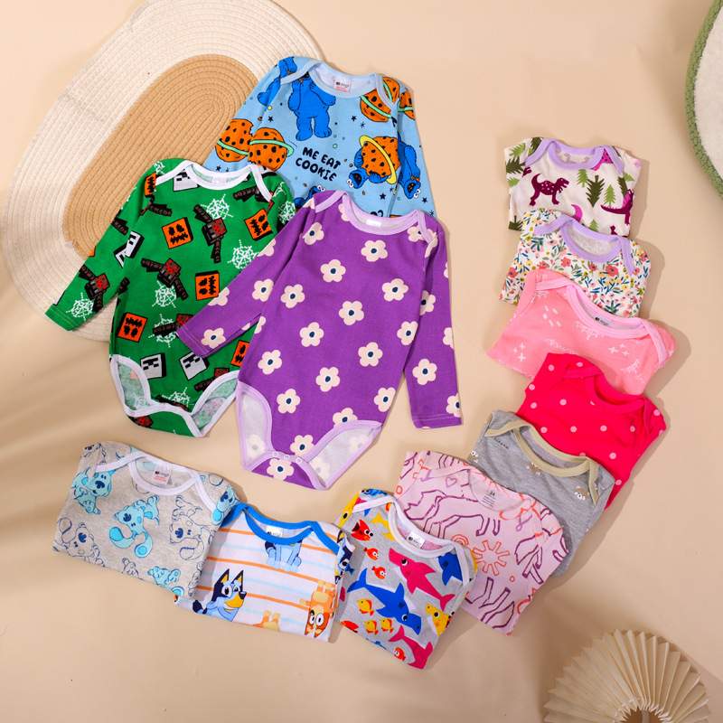 Cross-border foreign trade factory direct cotton long sleeve printed khaki baby jumpsuit baby bag fart clothes children climbing clothes