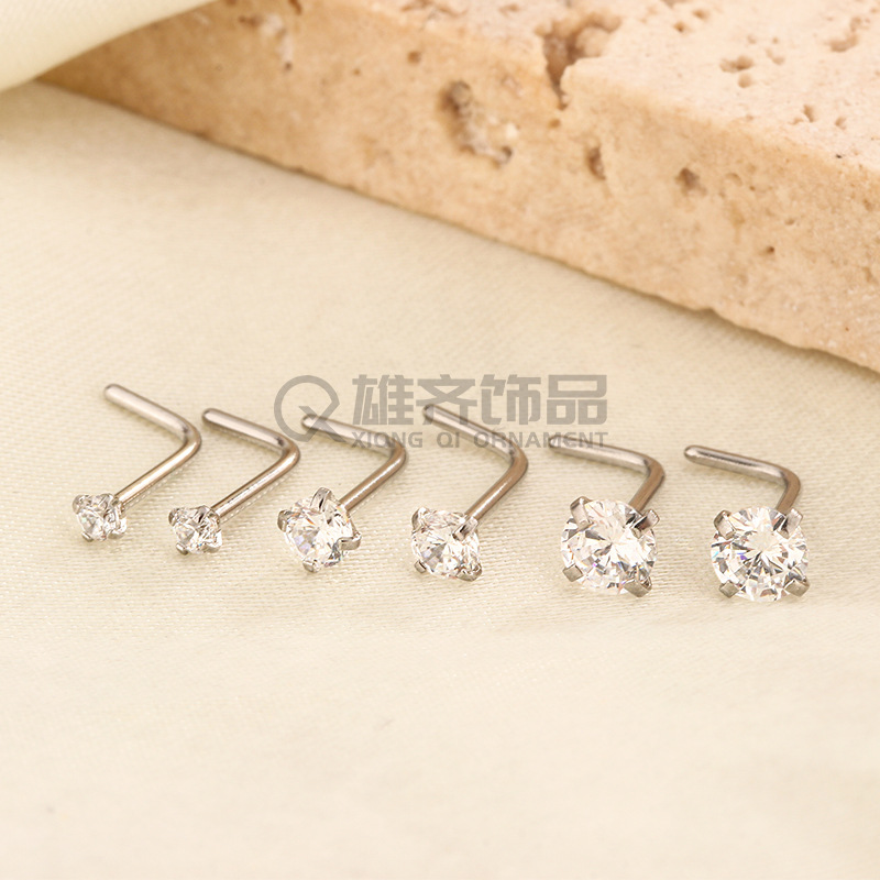 Cross-border Classic Mini Stainless Steel Zircon Nose Stud Earrings Straight Bar Type L Type S Type Nose suit Body Wear