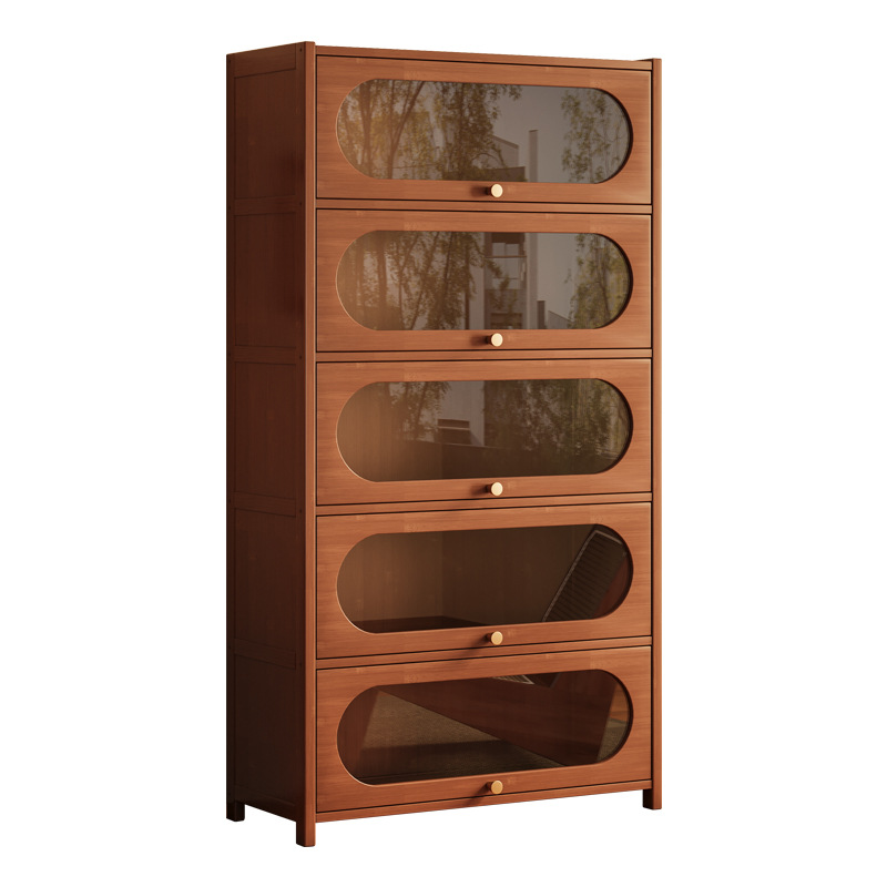 Bookshelf Rack Floor-Standing Living Room Simple Storage Cabinet Wall-Mounted Bedroom Display Cabinet with Door Storage Dust-Proof Bookcase