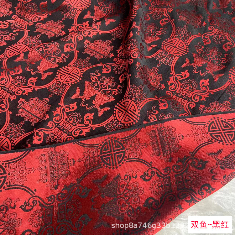 Pisces Jacquard Silk Fragrant Crepe Fabric New Chinoiserie Tang Suit Han Dynasty Cheongsam Heavy Jacquard Silk Fabric