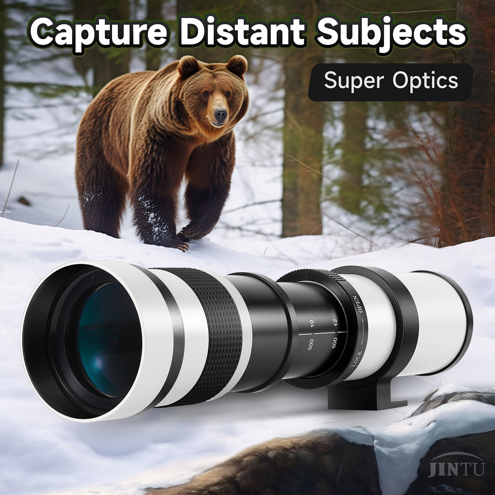 White 420-800mm Adjustable Zoom Ultra-Long Focus Manual Lens for Outdoor Cameras, Dslr, Mirrorless Cameras, and Photography