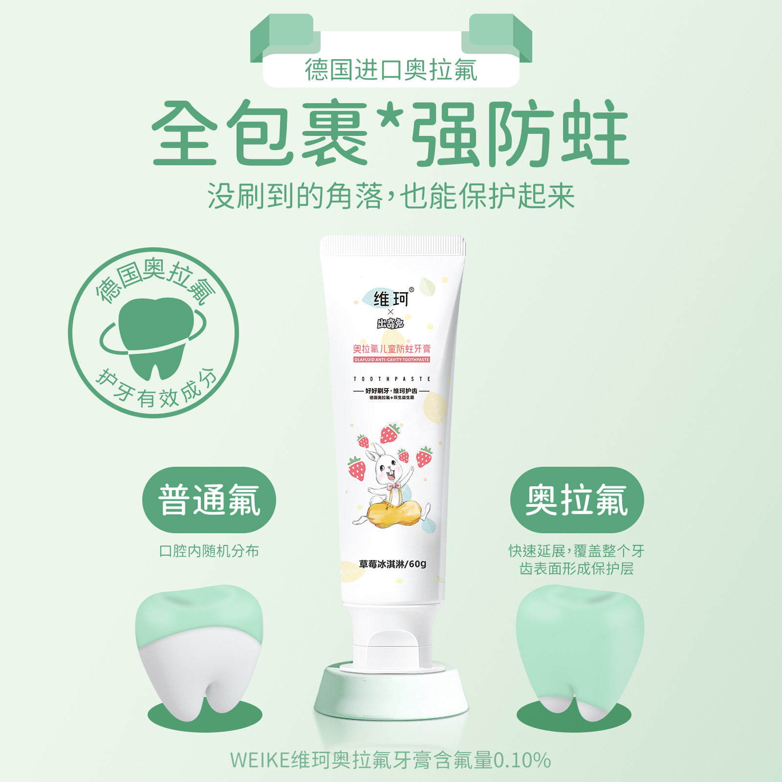 Vicoola fluoride children's anti-moth toothpaste probiotics 2-12 years old baby tooth replacement period fluoride toothpaste genuine goods wholesale