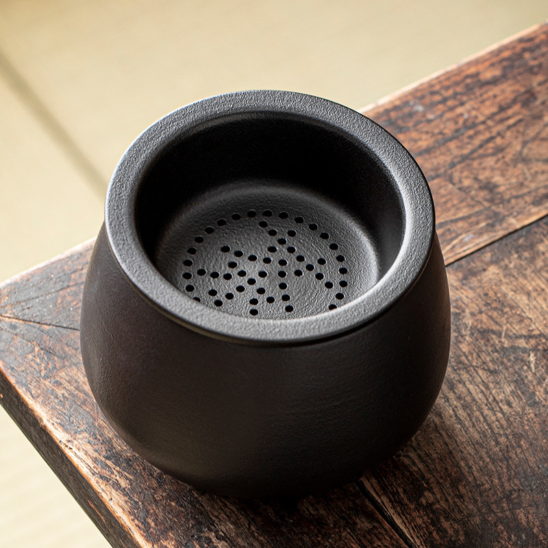 Black Pottery Tea Dregs Tank Ceramic Tea Wash Building Water Filter with Lid Waste Water Tank Meng Da No. Desktop Trash Bin Tea Water Separation