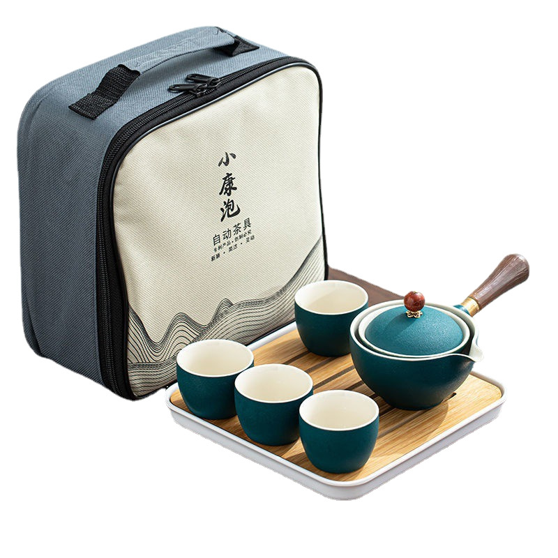 Portable Travel tea set suit sets of ceramic kung fu automatic rotating one pot four cups side handle pot tea maker