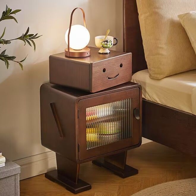 Internet Celebrity Robot Bedside Table Home Bedroom Solid Wood Children's Bedside Table Storage Storage Cabinet Creative Living Room Side Cabinet