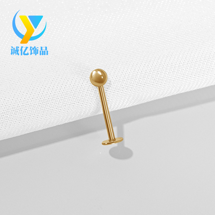 SOURCE Factory in stock silver flat stainless steel lip nail piercing jewelry rose gold straight rod ball electroplating thread lip nail