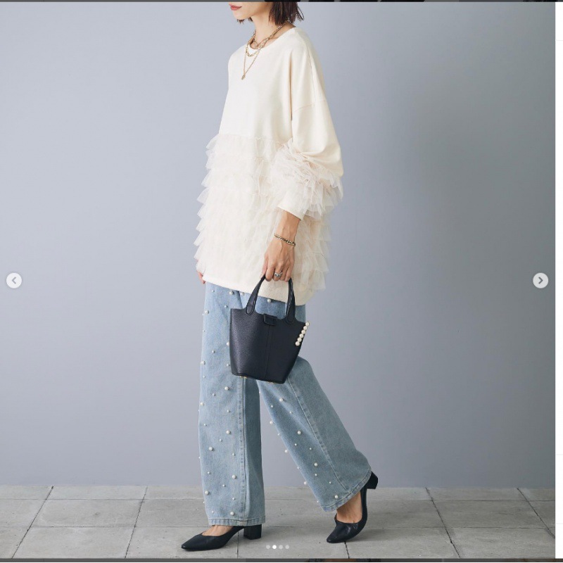 Cross-border Japanese and Korean Style New Autumn and Winter Versatile Top Loose Sweatshirt + Beaded Jeans Fashionable Two-piece Set for Women