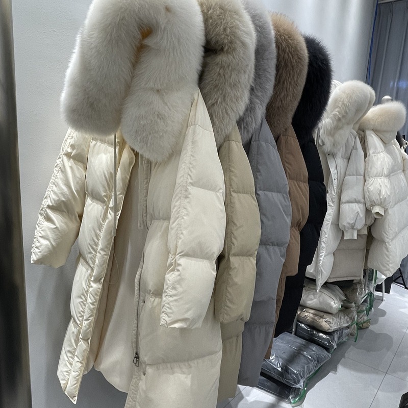 Down Jacket Women's Mid-Length 2025 Winter New Fox Big Fur Collar Waist Thickeneded Jacket Women's Clothing Wholesale