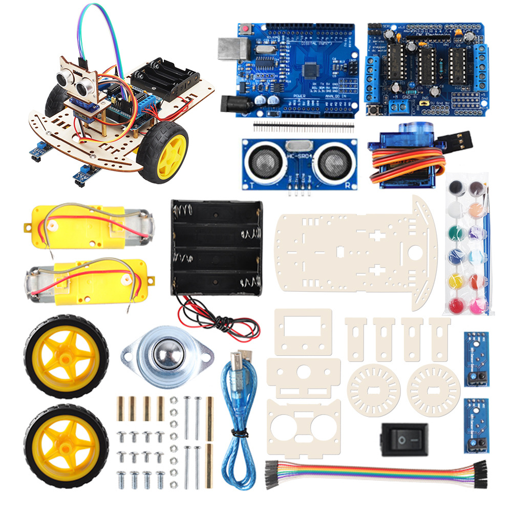 Compatible with arduino smart car programmable two-wheel ultrasonic obstacle avoidance DIY painting car robot kit
