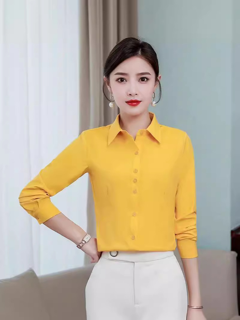 White Shirt Women's Korean-style Slim-fit Long-sleeved Multicolor Base Shirt Business Wear plus size Work Clothes Dress Student